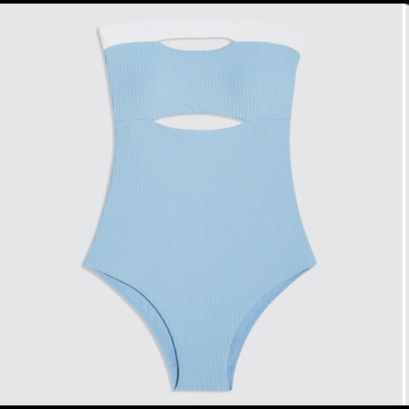 Onia One Piece Swimsuit Natalie Blue White Size L - Picture 3 of 10